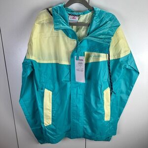 NWT Columbia Flash Challenger Windbreaker Jacket Women's M Teal‎ Yellow Hooded